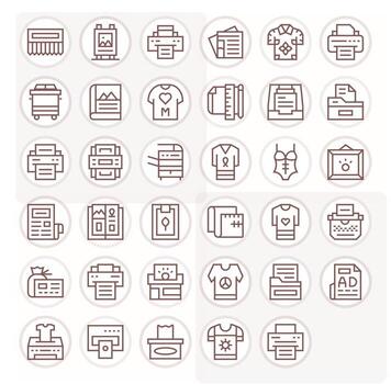 Print Icon Library with 35 Regular Line 64x64 PIXEL Perfect Designs vector