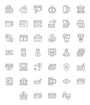 Banking Complete Package with 40 High Resolution Thin Line Pixel Aligned Icons vector