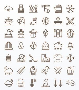 42 64x64 Regular Line Icons optimized for Winter Editable display vector
