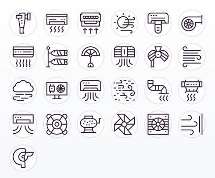 Airflow Professional Set with 25 Regular Line Pixel Optimized High Resolution Icons vector