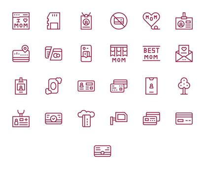 Regular Line Grid Fitted Icons from Card Set with 25 Retina Ready Icons vector