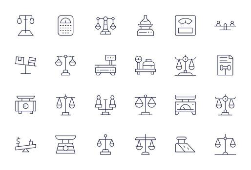 Weighing Comprehensive Bundle with 24 Grid Fitted Thin Line 128x128 Icons vector