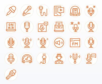25 íconos para podcast presentando 256x256 cuadrícula equipado regular línea gráficos vector