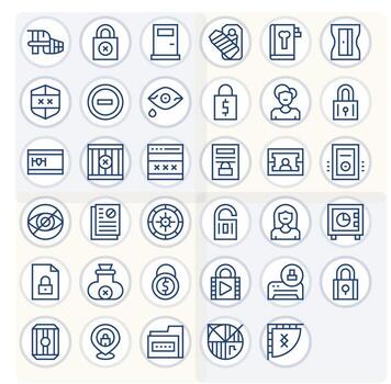 35 Retina Ready Icons for Locked in Pixel Aligned Regular Line Format vector