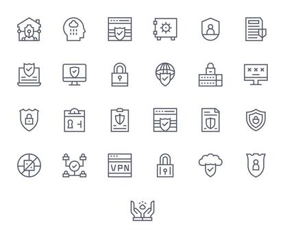 Digital Security Design Icons featuring 25 PIXEL Perfect Regular Line Style vector