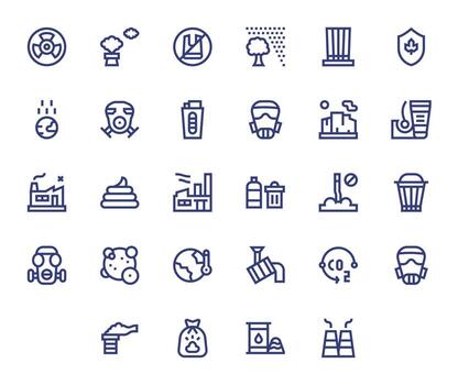 Pollution Icon Set with 28 Bold Line 128x128 Editable Graphics vector