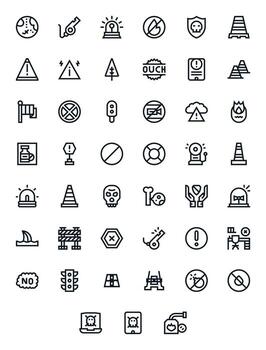 Caution Icon Set with 45 Bold Line 128x128 Pixel Aligned Graphics vector
