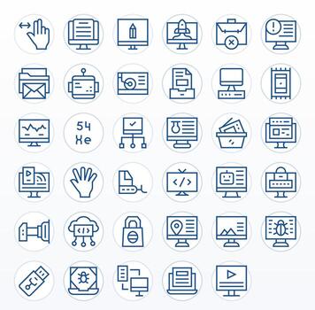 35 256x256 íconos para computadora en píxel alineado regular línea formato vector
