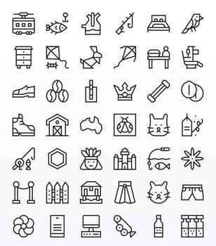 42 Regular Line Icons designed for Line in 64x64 Pixel Optimized format vector