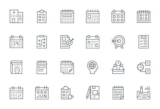 24 alto resolución Delgado línea píxel Perfecto íconos para planificación proyectos vector