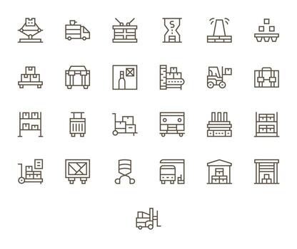 Pallet Pixel Aligned Set with 25 Retina Ready Regular Line Icons vector