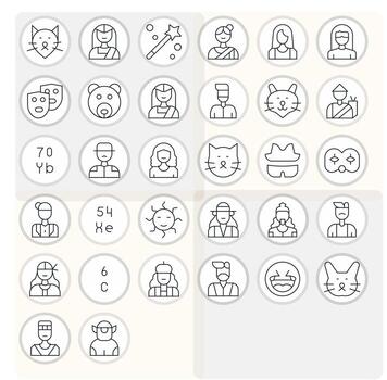 32 Display Perfect Thin Line Icons from Character Collection vector