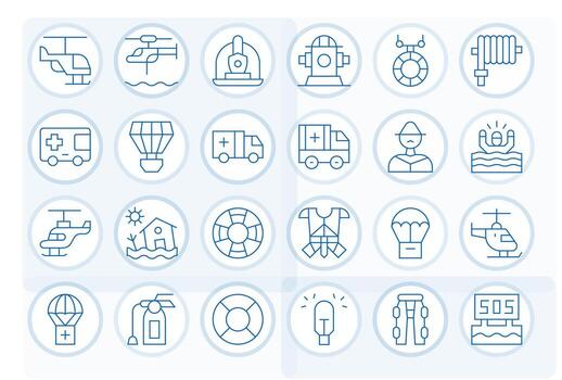 24 Grid Fitted High Resolution Icons for Rescue in elegant Thin Line design vector