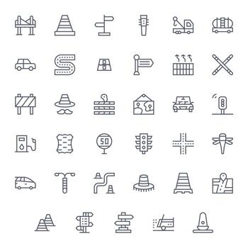 35 Icons for Road featuring High Resolution Pixel Aligned Regular Line Graphics vector