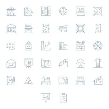 32 Grid Fitted Thin Line Icons designed for Plan Interface vector