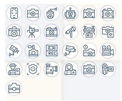 25 Regular Line Icons designed for Camera in Retina Ready Display Perfect format vector