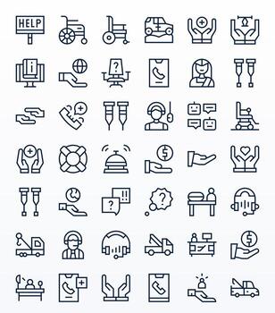 Assistance Scalable Set featuring 42 Display Perfect Regular Line 64x64 Icons vector