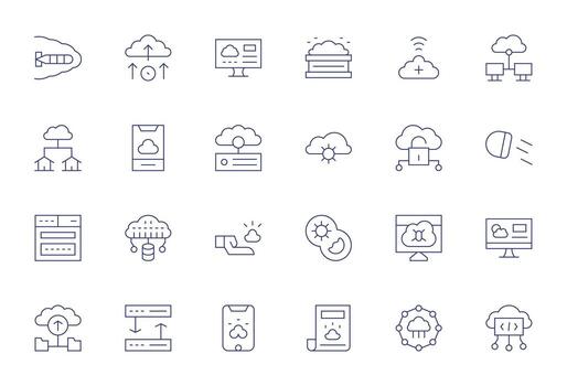 nube informática icono biblioteca con 24 Delgado línea retina Listo monitor Perfecto diseños vector