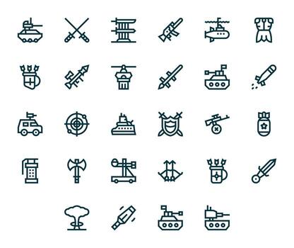 28 Icons for Weaponry optimized in Detail Enhanced 256x256 Bold Line resolution vector