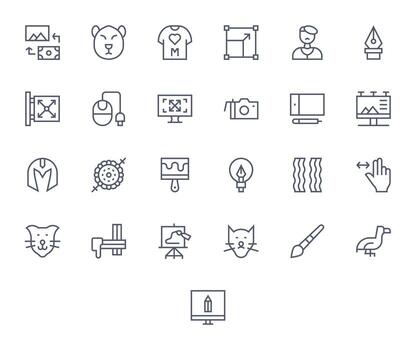 Graphic Design Icon Toolkit featuring 25 Pixel Optimized 256x256 Regular Line elements vector
