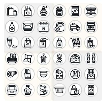 36 Icons for Packaging optimized in Display Perfect 256x256 Bold Line resolution vector