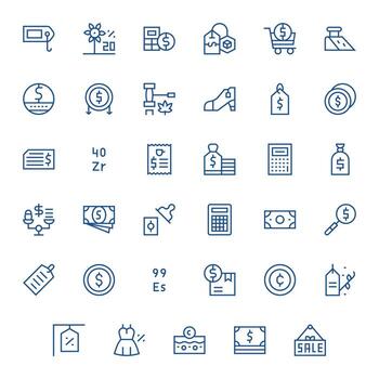 Price Complete Package with 35 High Resolution Regular Line Display Perfect Icons vector