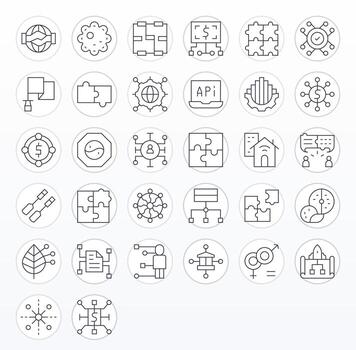 integración icono biblioteca con 32 Delgado línea 64 x 64 cuadrícula equipado diseños vector