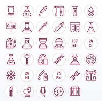 laboratorio exhaustivo haz con 35 píxel Perfecto regular línea retina Listo íconos vector