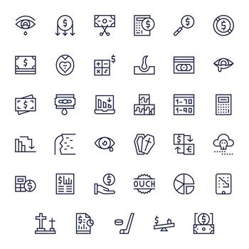 Loss Scalable Set featuring 35 Display Perfect Regular Line High Resolution Icons vector