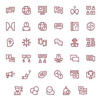 Question Pixel Optimized Set with 35 128x128 Regular Line Icons vector