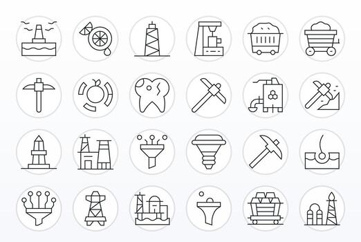 24 Grid Fitted Thin Line Icons from Extraction Collection vector