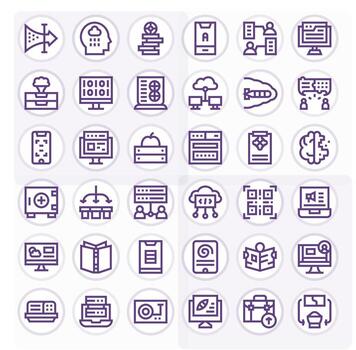 36 Pixel Aligned High Resolution Icons for Information Technology in elegant Bold Line design vector
