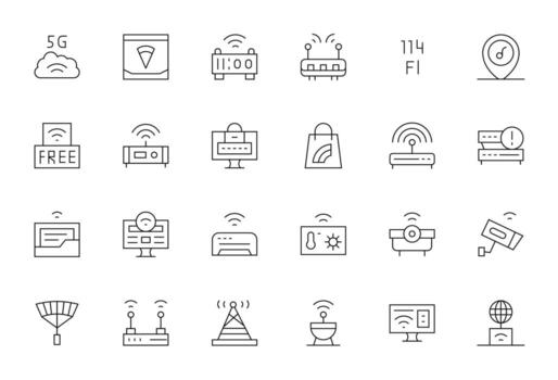 Wifi moderno colección con 24 Delgado línea alto resolución píxel optimizado íconos vector