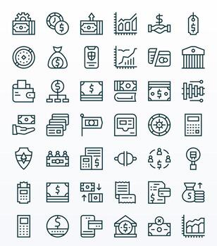 42 64x64 Regular Line Pixel Optimized Icons for Finance Projects vector