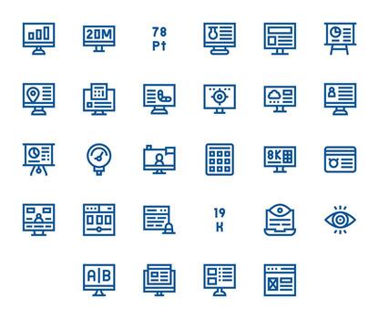 Data Display Visual Pack containing 28 Bold Line Pixel Optimized Icons vector