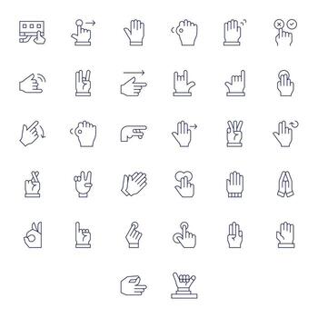 Gesture Scalable Set featuring 32 Editable Thin Line 256x256 Icons vector