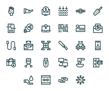 Transfer Icon Toolkit featuring 28 Grid Fitted High Resolution Bold Line elements vector