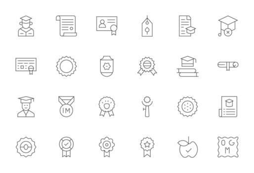 24 Pixel Aligned Thin Line Icons designed for Certification Interface vector