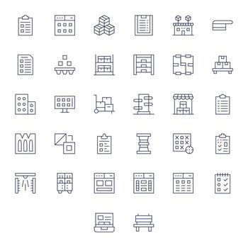 Boxes Graphics Pack including 32 Thin Line 128x128 Pixel Optimized Icons vector