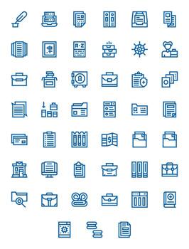 45 Grid Fitted Icons themed around Documents in 256x256 Bold Line format vector
