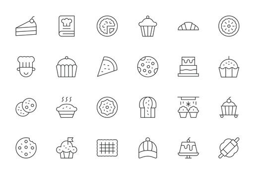 24 High Resolution Thin Line Icons for Pastry with Editable precision vector