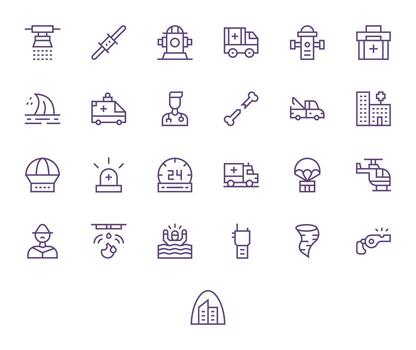 Emergency Icon Repository containing 25 Regular Line 64x64 Display Perfect graphics vector