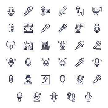 entrevista digital paquete conteniendo 35 píxel optimizado regular línea 256x256 íconos vector