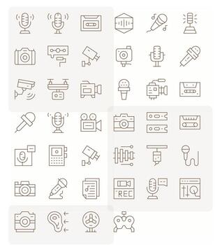 Recording Icon Toolkit featuring 40 Detail Enhanced High Resolution Thin Line elements vector
