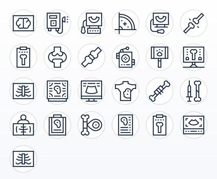 Radiology Design Icons featuring 25 Display Perfect Regular Line Style vector