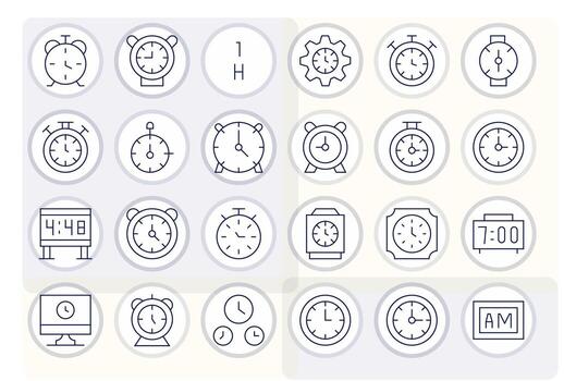 Digital Clock Ultimate Package with 24 Retina Ready Thin Line PIXEL Perfect Icons vector