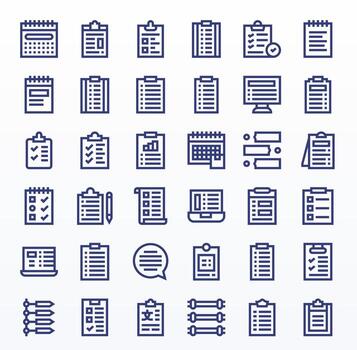 Tareas escalable conjunto presentando 36 cuadrícula equipado negrita línea 256x256 íconos vector