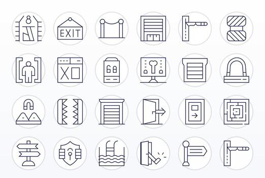 24 Delgado línea cuadrícula equipado retina Listo íconos desde salida suite vector