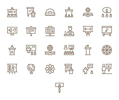 25 Icons for Teaching optimized in Pixel Optimized High Resolution Regular Line resolution vector