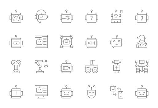 24 64x64 Icons for Robot in PIXEL Perfect Thin Line Format vector